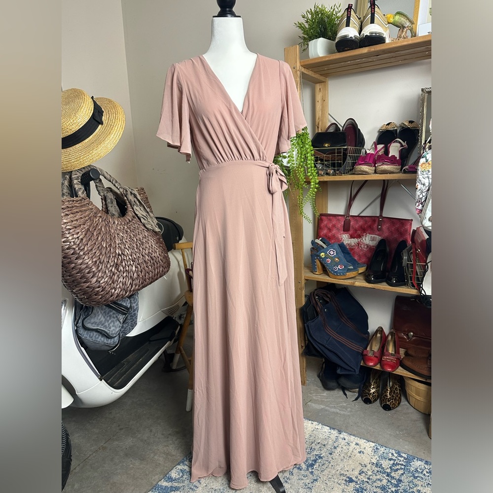 Pink maxi dress cross over bodice bow size Medium NWT